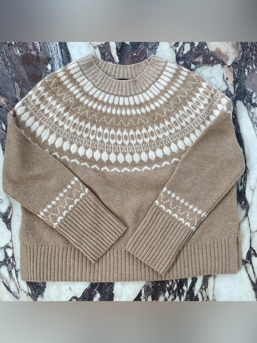 Jcrew Cashmere Boxy Fair Isle Sweater Tan S - Picture 3 of 7